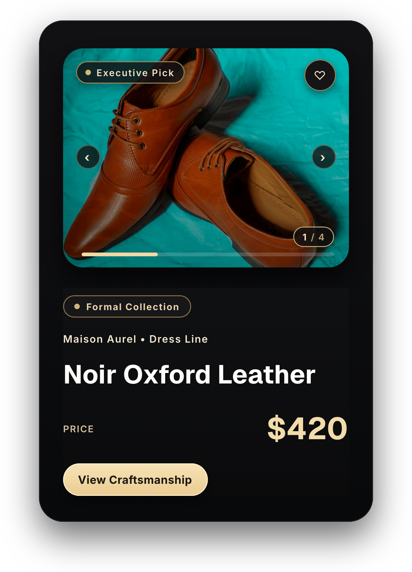 Premium luxury shoe product card